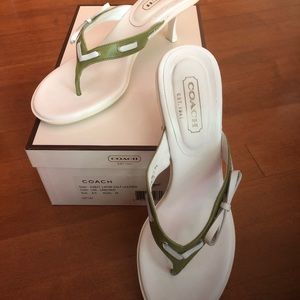 Coach 8.5 White/Lime Green Leather Strap Sandal